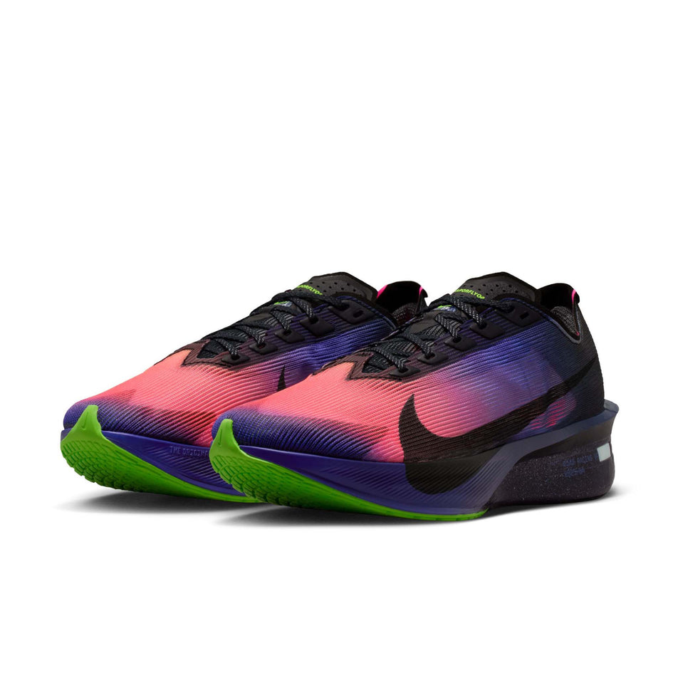 A pair of Nike Women's Vaporfly 4 Road Racing Shoes in the Dark Obsidian/Black-Purple Dynasty colourway.
