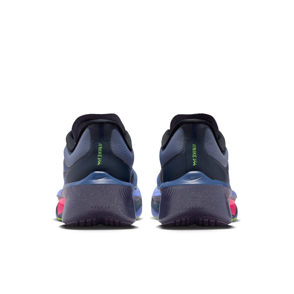The back of a pair of Nike Men's Zoom Fly 6 Road Running Shoes in the Dark Obsidian/Black-Racer Blue colourway.