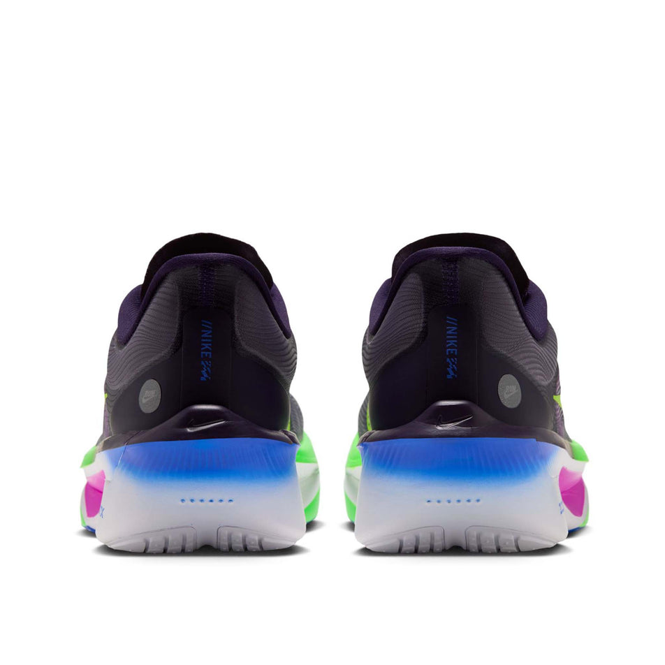 The back of a pair of Nike Men's Zoom Fly 6 Road Running Shoes in the Purple Dynasty/Volt-Fuchsia Dream colourway.