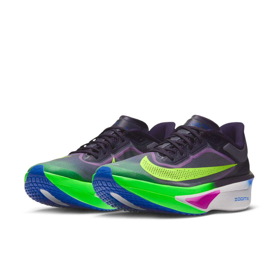 A pair of Nike Men's Zoom Fly 6 Road Running Shoes in the Purple Dynasty/Volt-Fuchsia Dream colourway.