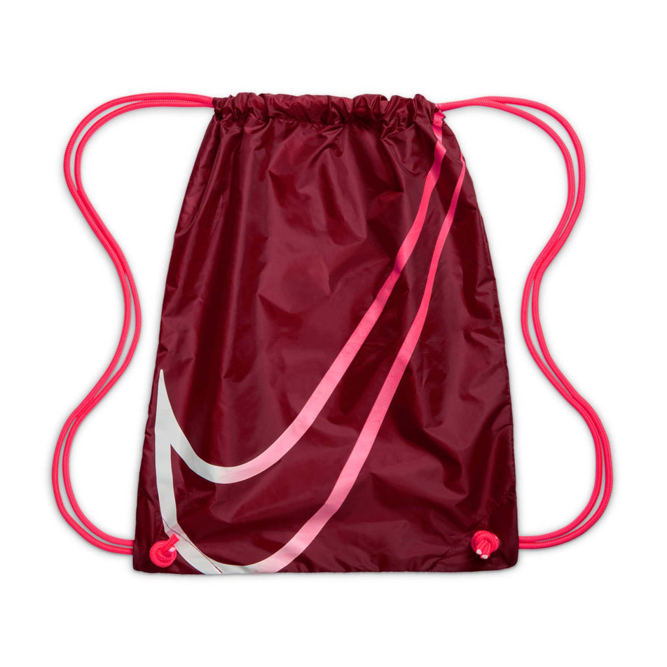 The drawstring bag that comes with a pair of Nike Women's Alphafly 3 Road Racing Shoes in the Team Red/Barely Green-Bright Crimson colourway.