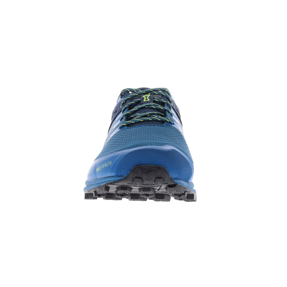 Front of the right shoe from a pair of inov-8 Men's Roclite G 275 V2 Running Shoes in the Blue/Navy/Lime colourway  (7744944275618)