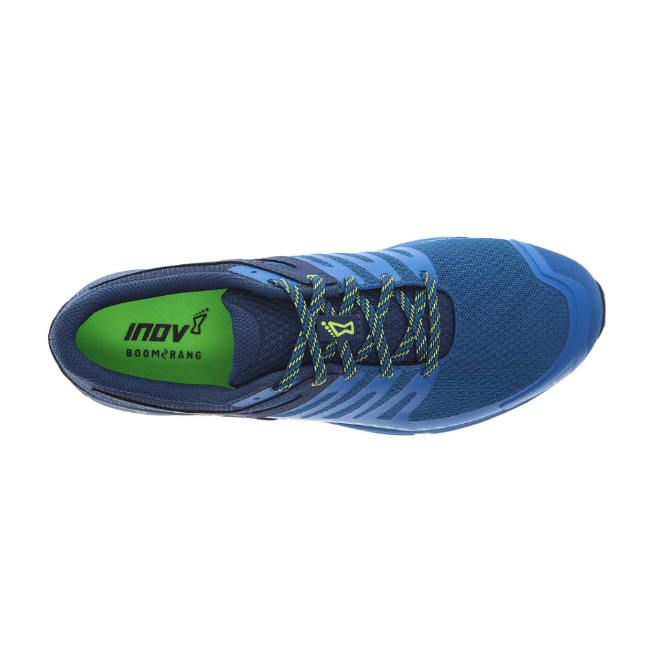 The upper of the right shoe from a pair of inov-8 Men's Roclite G 275 V2 Running Shoes in the Blue/Navy/Lime colourway  (7744944275618)