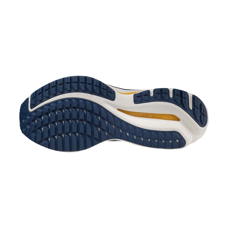 Outsole of the left shoe from a pair of Mizuno Men's Wave Inspire 19 Running Shoes in the Blue colourway. (8077132267682)