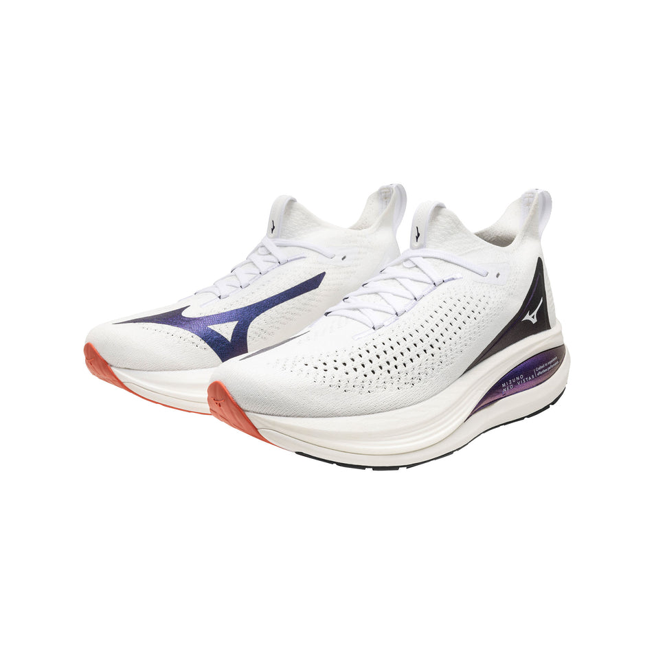 A pair of Mizuno Men's Neo Vista 2 Running Shoes in the White/White/Iris Bloom colourway. (8675489218722)