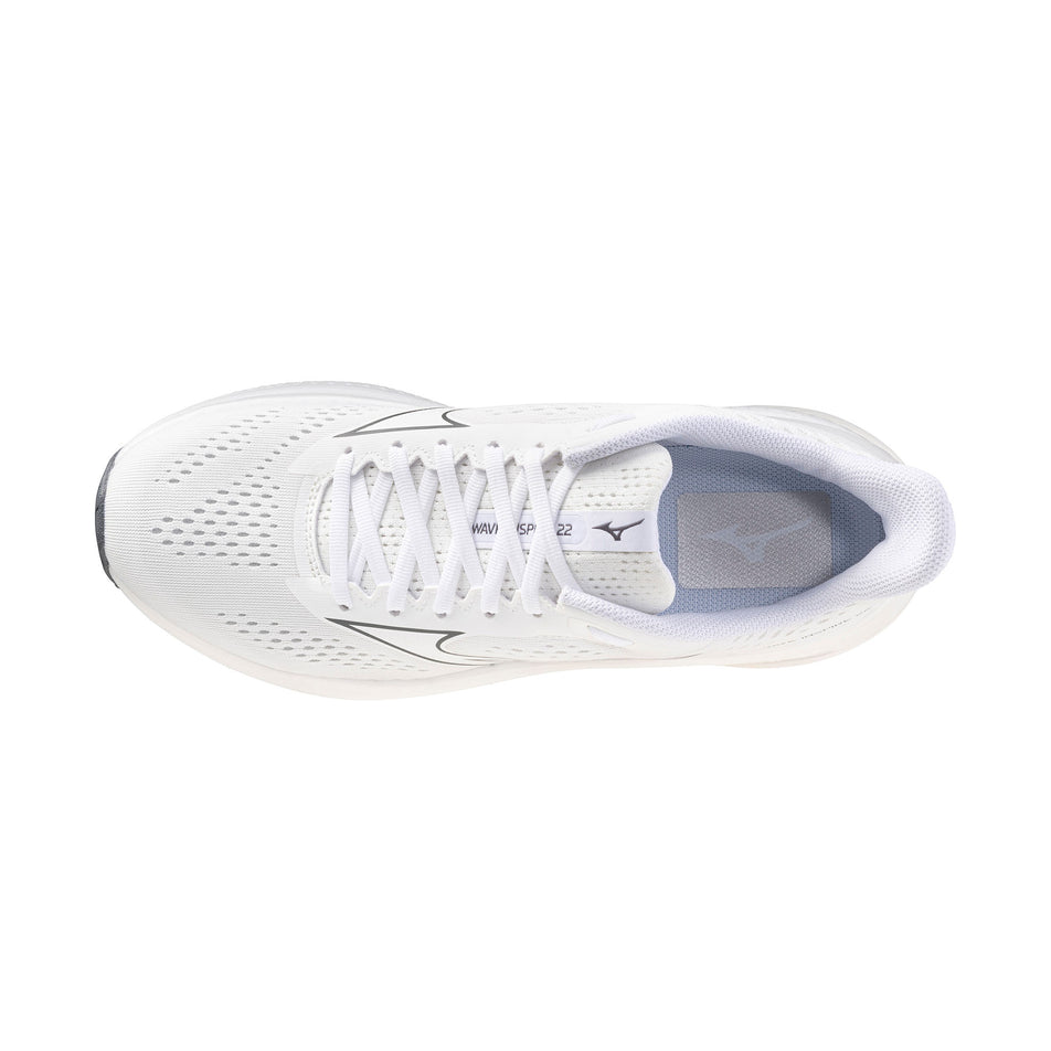 The upper of the left shoe from a pair of Mizuno Men's Wave Inspire 22 Running Shoes in the White/White/White colourway.