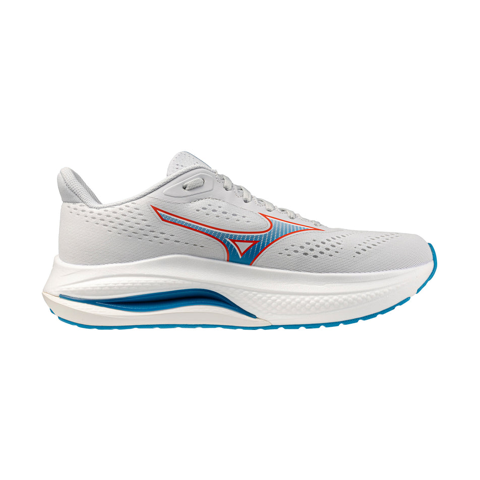 Medial view of the left shoe from a pair of Mizuno Men's Wave Inspire 22 Running Shoes in the Cloudscape colourway.