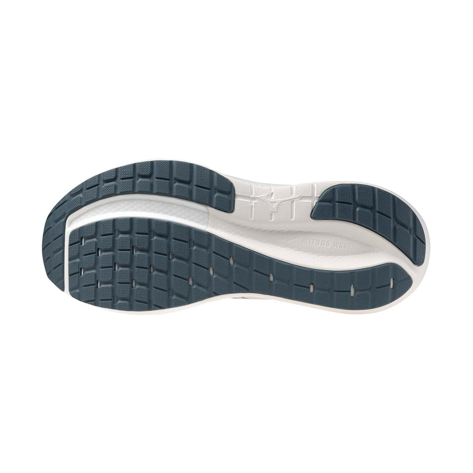 The outsole of the left shoe from a pair of Mizuno Men's Wave Inspire 22 Running Shoes in the Foggy Dew/White/Dark Slate colourway.