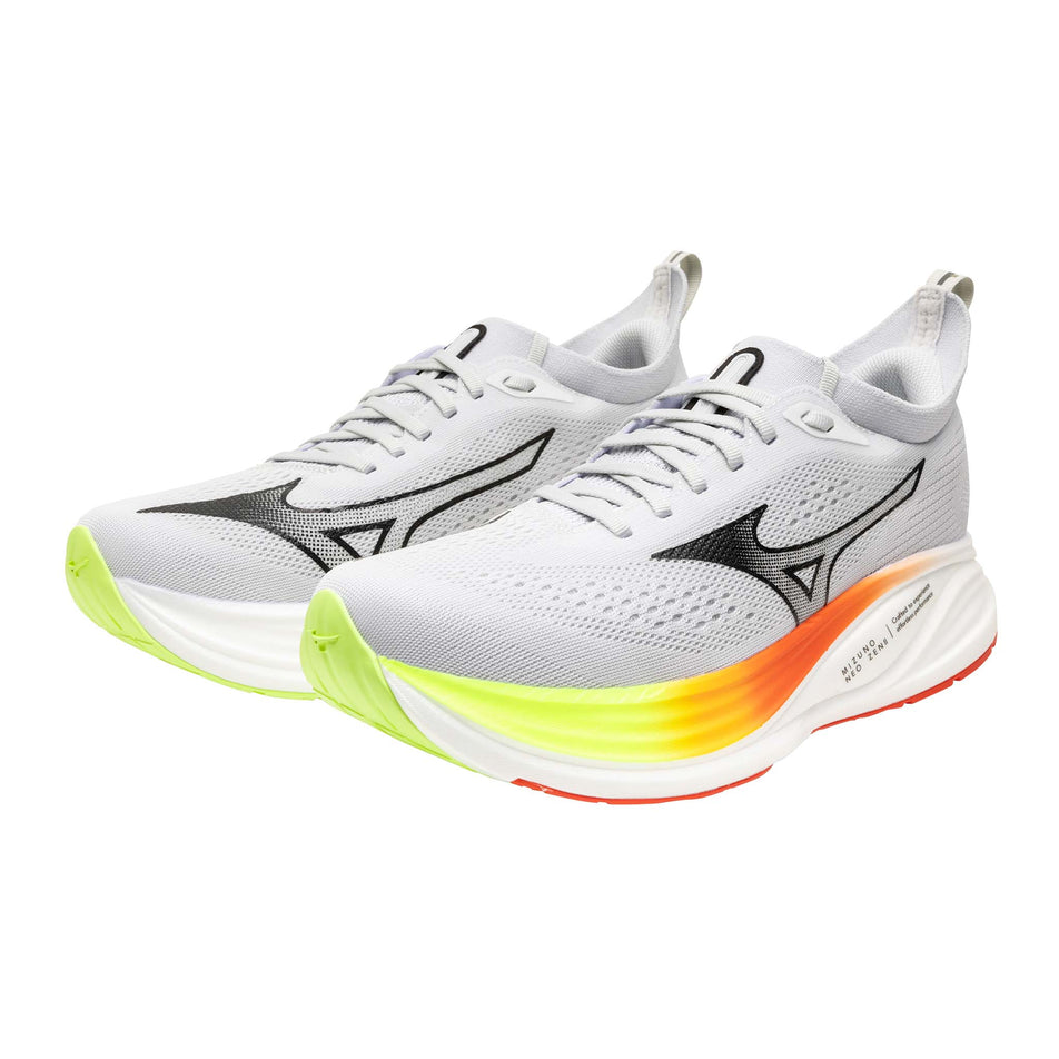 A pair of Mizuno Men's Neo Zen 2 Running Shoes in the Cloudscape/Black/Orange.com colourway.