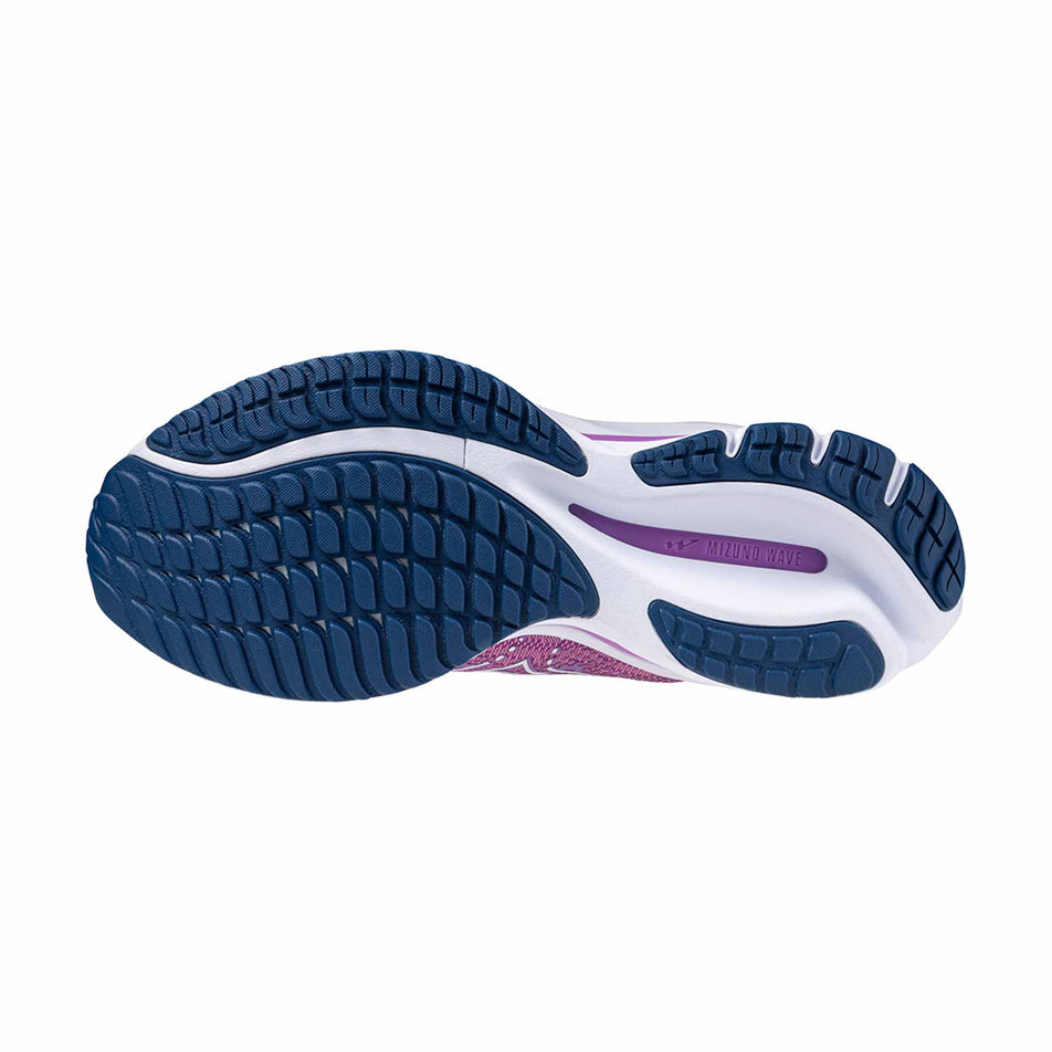 Outsole of the left shoe from a pair of Mizuno Wave Rider 27 Running Shoes in the Rosebud/White/Navy Peony colourway (8121673285794)