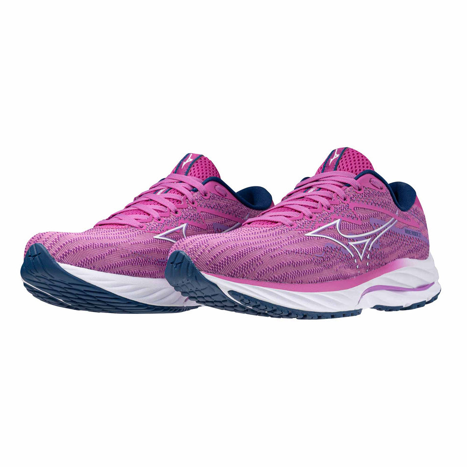 A pair of Mizuno Wave Rider 27 Running Shoes in the Rosebud/White/Navy Peony colourway (8121673285794)