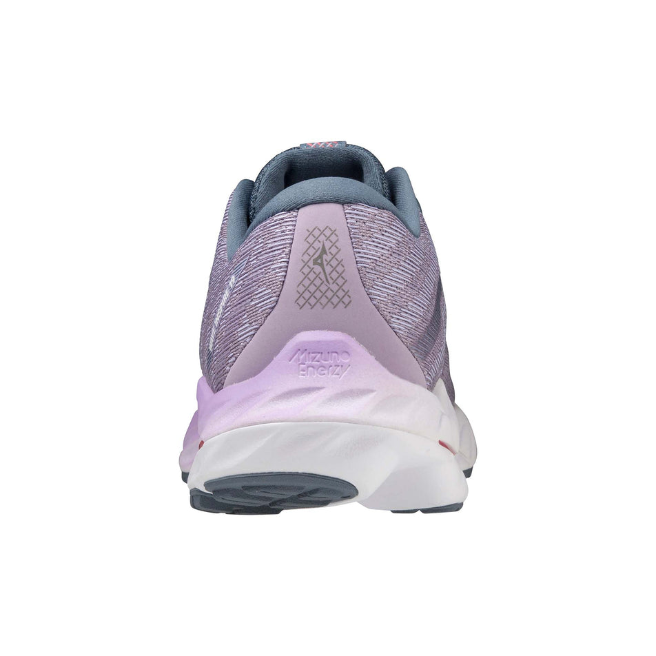 The back of the left shoe from a pair of Mizuno Women's Wave Inspire 19 Running Shoes in the Wisteria/White colourway. (8077184499874)