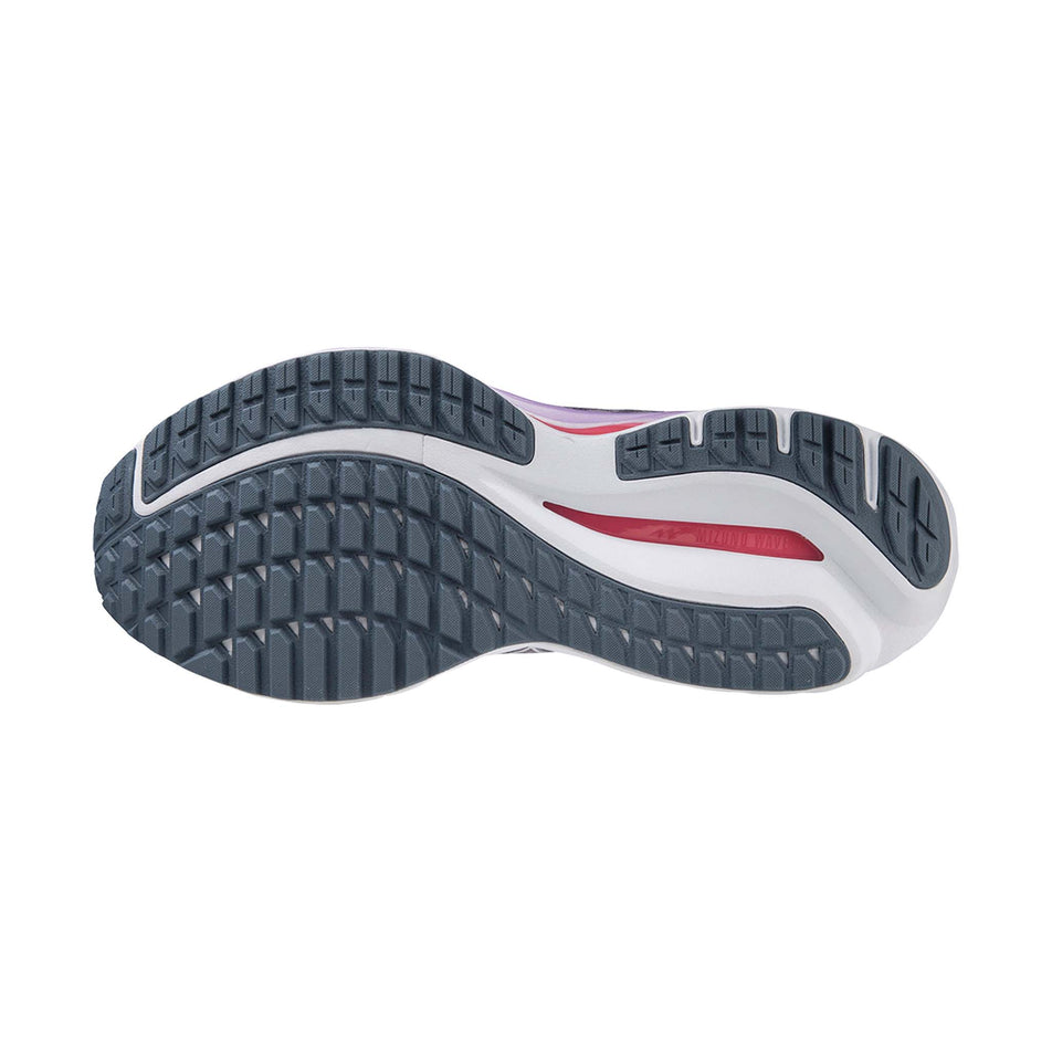 Outsole of the left shoe from a pair of Mizuno Women's Wave Inspire 19 Running Shoes in the Wisteria/White colourway. (8077184499874)