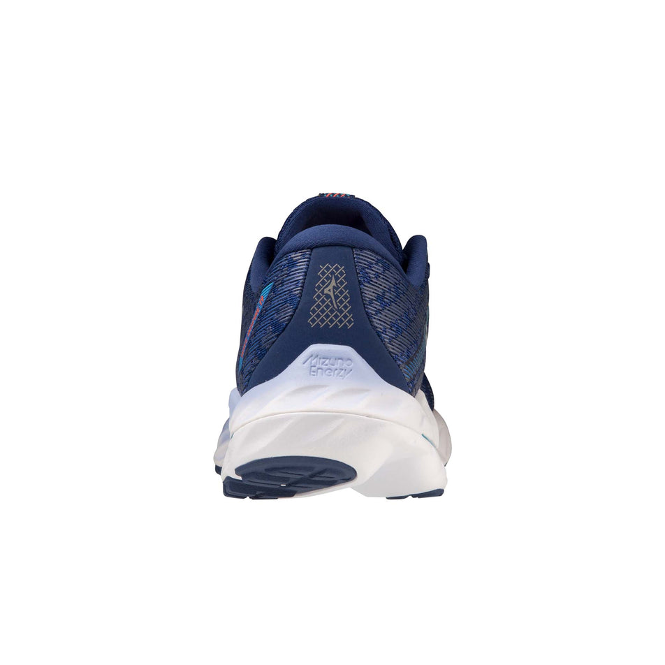 Back of the left shoe from a pair of Mizuno Women's Wave Inspire 19 Running Shoes in the Blue Depths/White/Aquarius colourway (7926844162210)