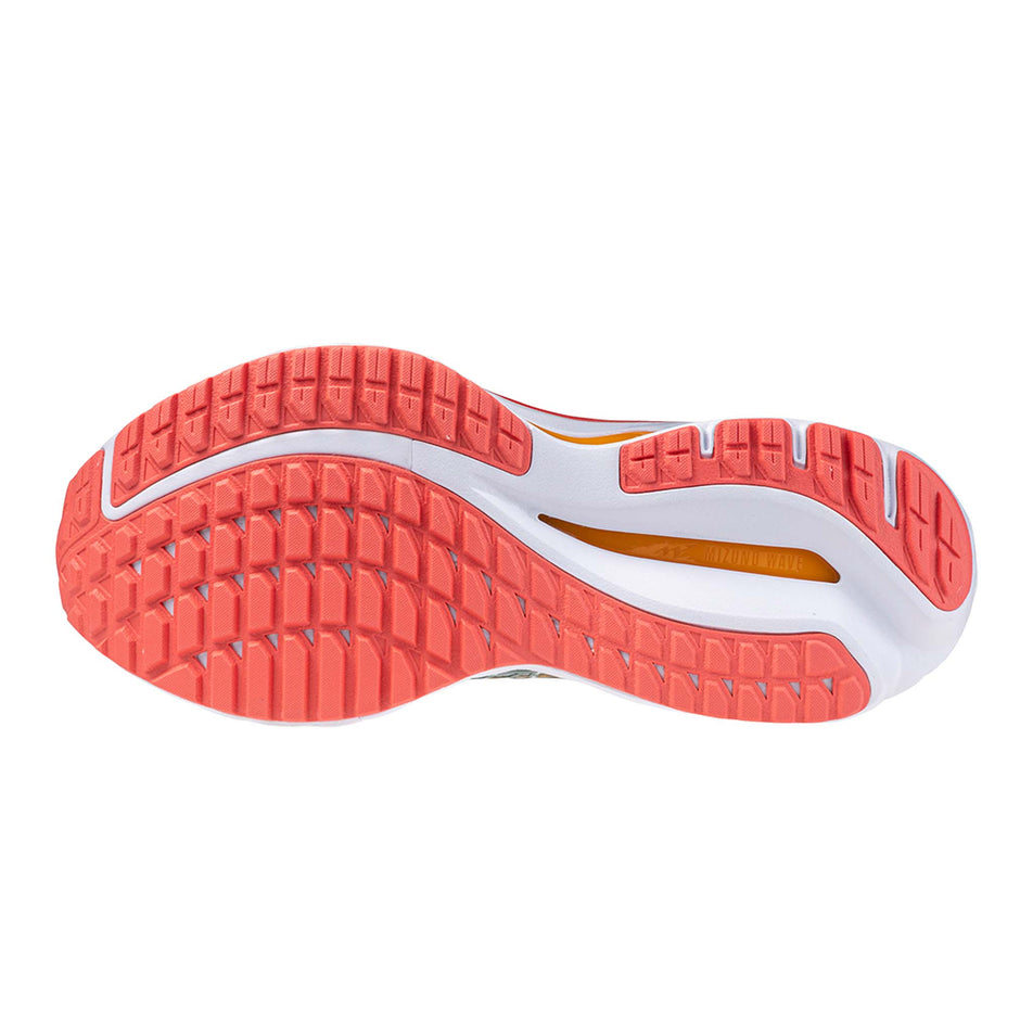 Outsole of the left shoe from a pair of Mizuno Women's Wave Inspire 20 Running Shoes in the Gray Mist/White/Dubarry colourway (8121673515170)