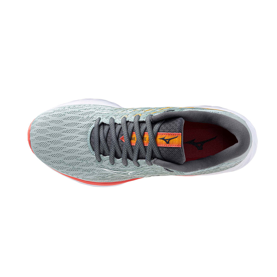 Upper of the left shoe from a pair of Mizuno Women's Wave Inspire 20 Running Shoes in the Gray Mist/White/Dubarry colourway (8121673515170)