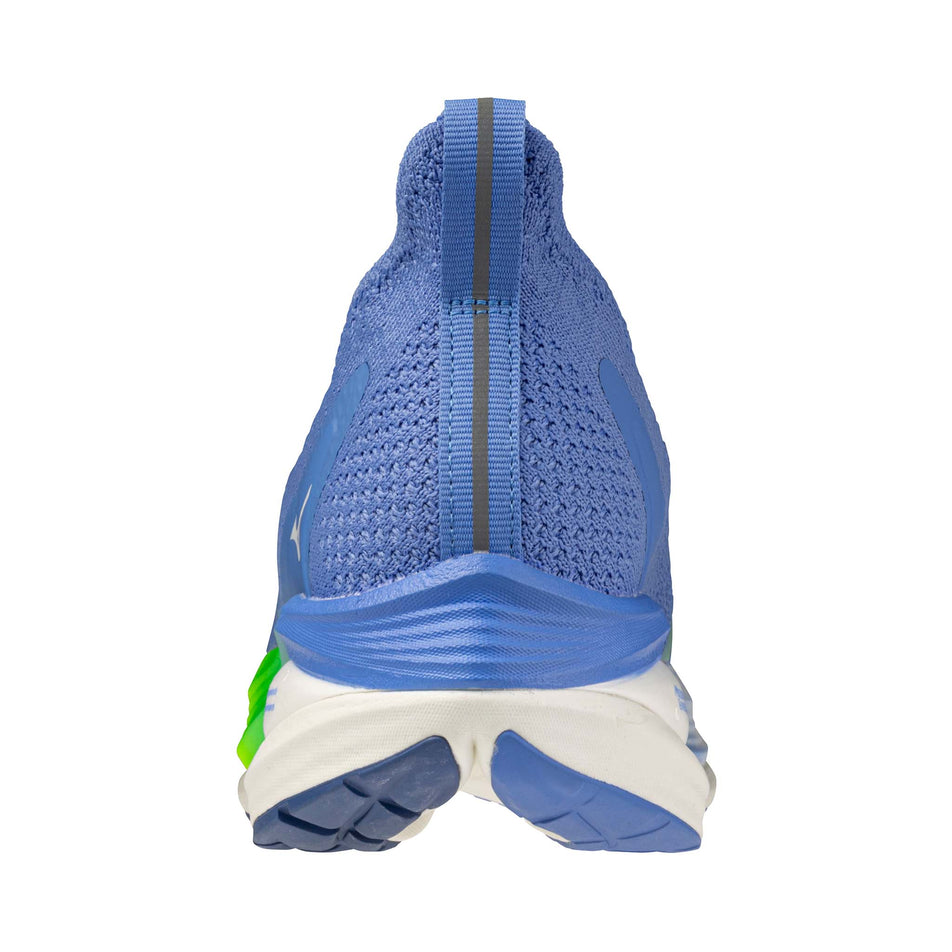The back of the left shoe from a pair of Mizuno Women's Neo Vista 2 Running Shoes in the Ultramarine/White/Lighting Yellow colourway.