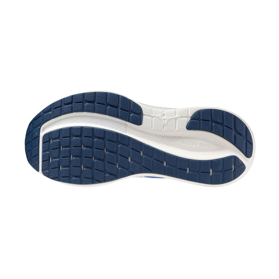The outsole of the left shoe from a pair of Mizuno Women's Wave Inspire 22 Running Shoes in the Ultramarine/White/Lighting Yellow colourway.