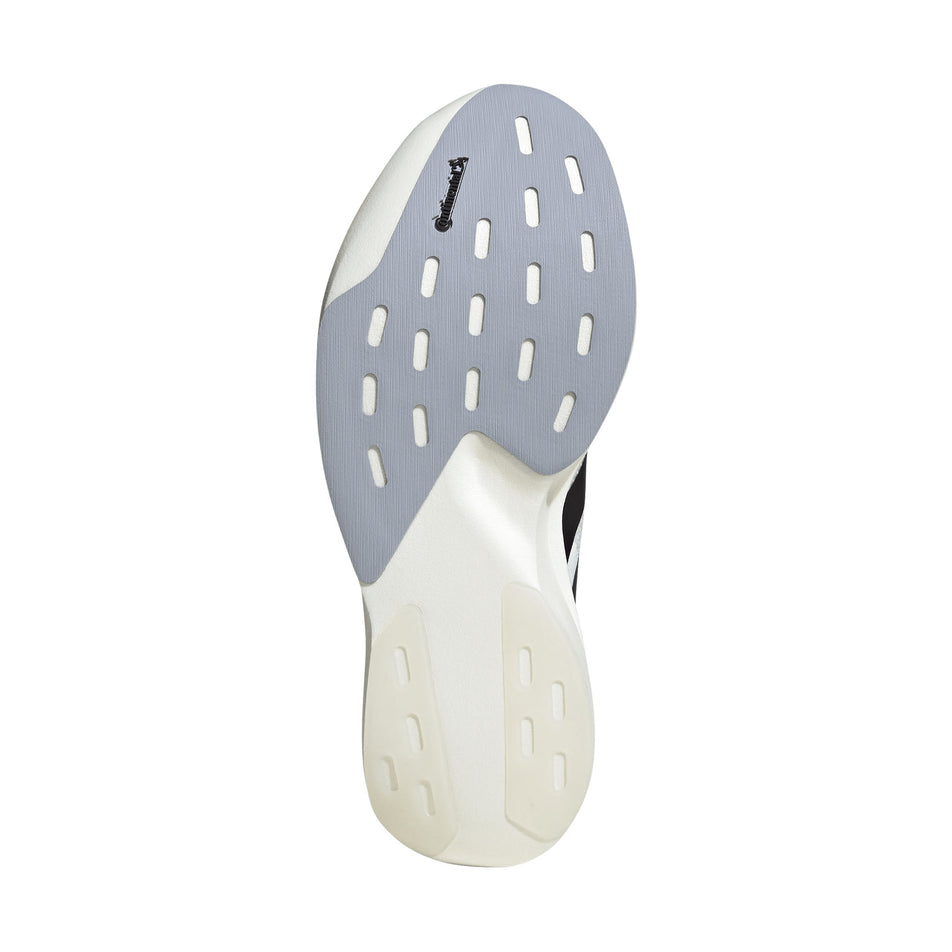 The outsole of the right shoe from a pair of adidas Men's Adizero EVO SL Running Shoes in the Ftwr White/Core Black/Ftwr White colourway.