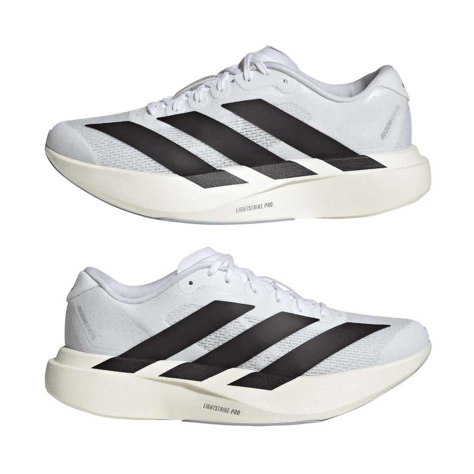 A pair of adidas Women's Adizero EVO SL Running Shoes in the Ftwr White/Core Black/Ftwr White colourway.