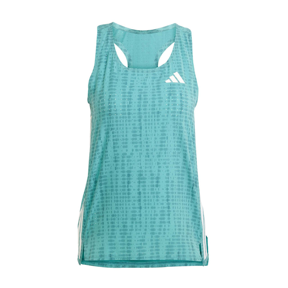 Front view of the adidas Women's Adizero Singlet in the Powder Teal/Preloved Teal colourway. (8665224315042)
