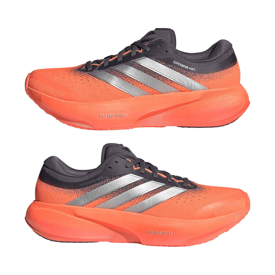 A pair of adidas Men's Supernova Rise 3 Running Shoes in the Aurora Onix/Silver met./Lucid Orange colourway.