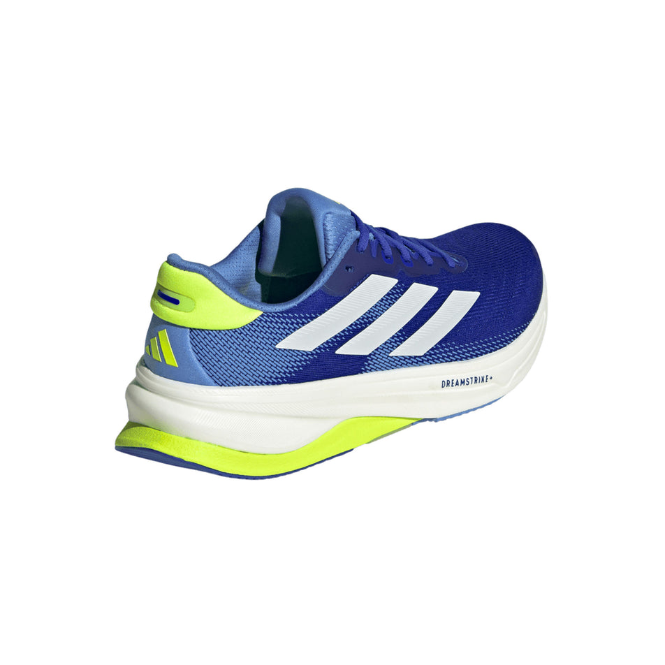 Lateral view of the right shoe from a pair of adidas Men's Supernova Solution 2 Running Shoes in the Lucid Blue/Zero Met./Lucid Lemon colourway. (8662548250786)