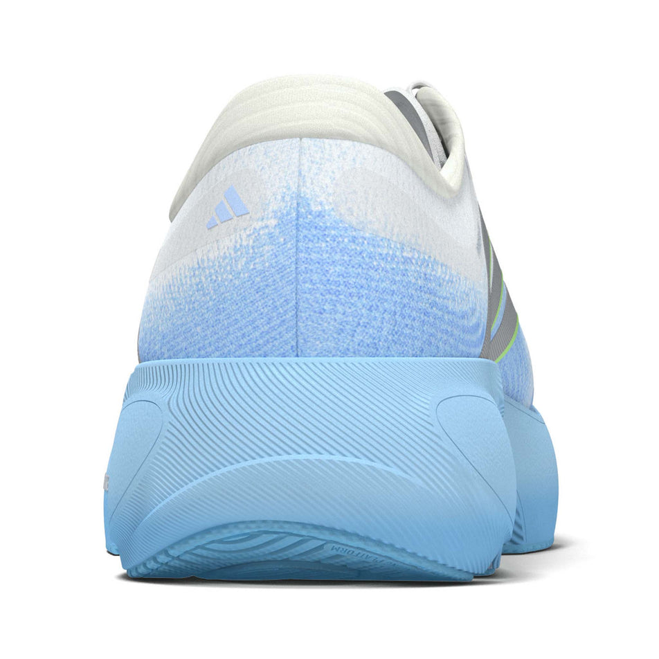 The back of the left shoe from a pair of adidas Women's Supernova Rise 3 Running Shoes in the Glow Blue/Silver met./Ftwr White colourway.