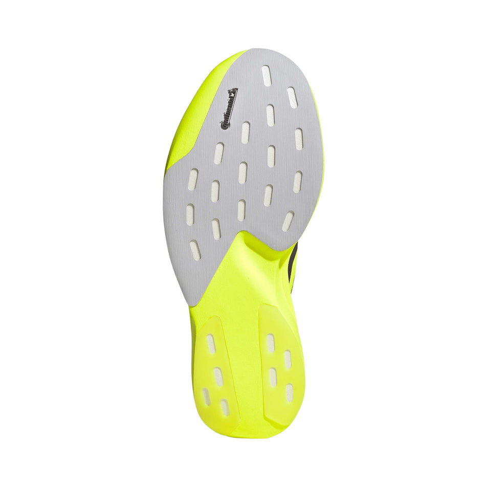The outsole of the right shoe from a pair of adidas Men's Adizero EVO SL Woven Running Shoes in the Solar Yellow/Aurora Plum/Powder Plum colourway.