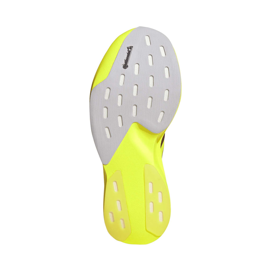 The outsole of the right shoe from a pair of adidas Women's Adizero EVO SL Woven Running Shoes in the Solar Yellow/Aurora Plum/Powder Plum colourway.