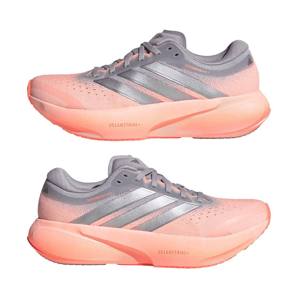 A pair of adidas Women's Supernova Rise 3 Running Shoes in the Clear Orange/Silver met./Glory Grey colourway.