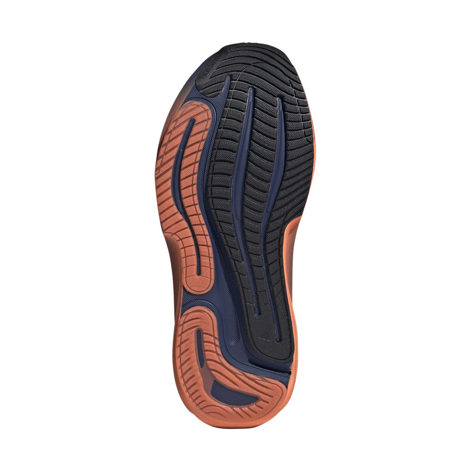 The outsole of the right shoe from a pair of adidas Women's Supernova Solution 3 Running Shoes in the Dark Blue/Clear Orange/Beam Orange colourway.
