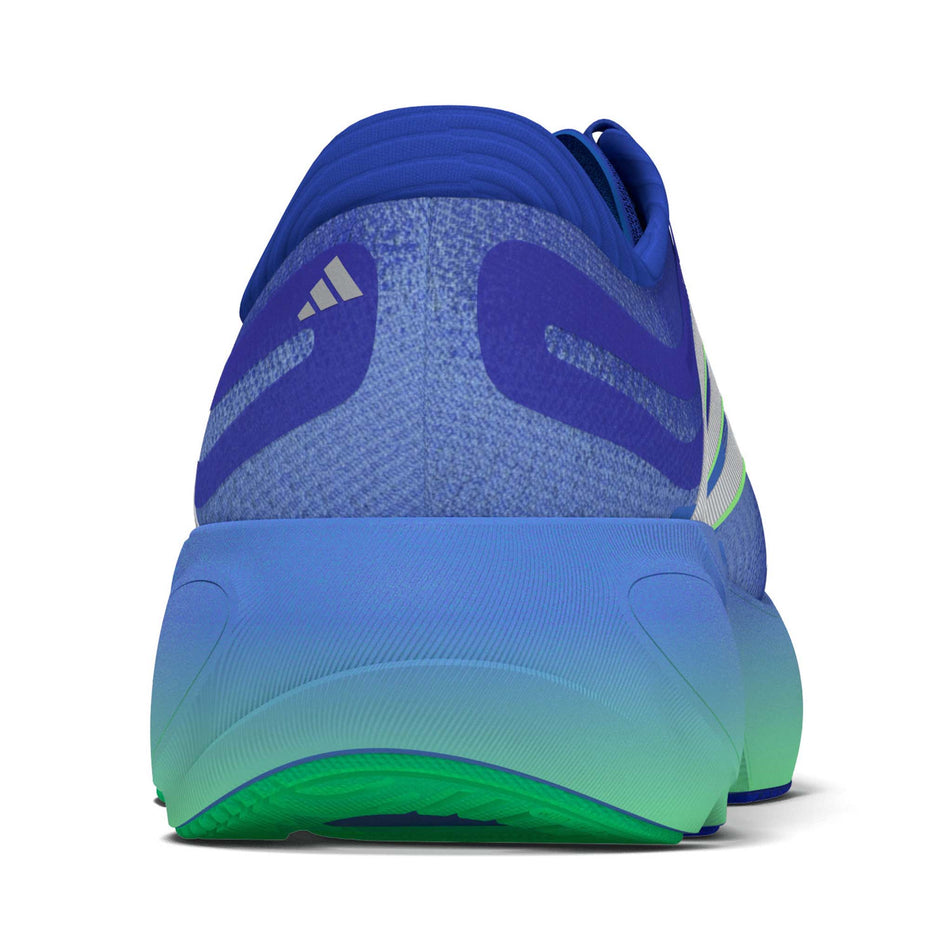 The back of the left shoe from a pair of adidas Men's Supernova Solution 3 Running Shoes in the Lucky Blue/Silver met./Lime Burst colourway.