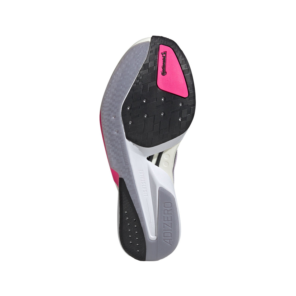 The outsole of the right shoe from a pair of adidas Women's Adizero Boston 13 Running Shoes in the Powder Plum/Silver Met./Shock Pink colourway. (8746001498274)