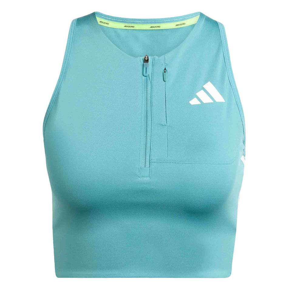 Front view of the adidas Women's Adizero Crop in the Powder Teal colourway. (8665221529762)