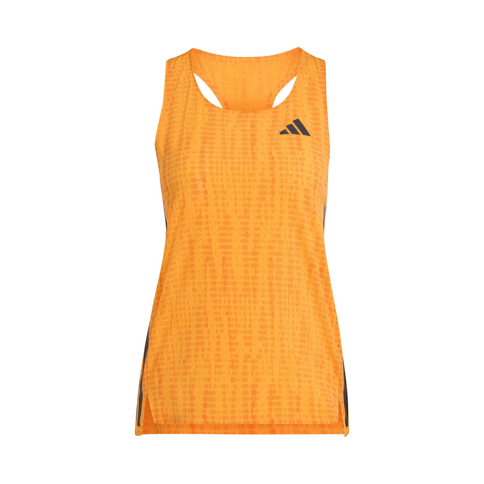 Front view of the adidas Women's Adizero Singlet in the Pure Tangerine/Pure Orange colourway.