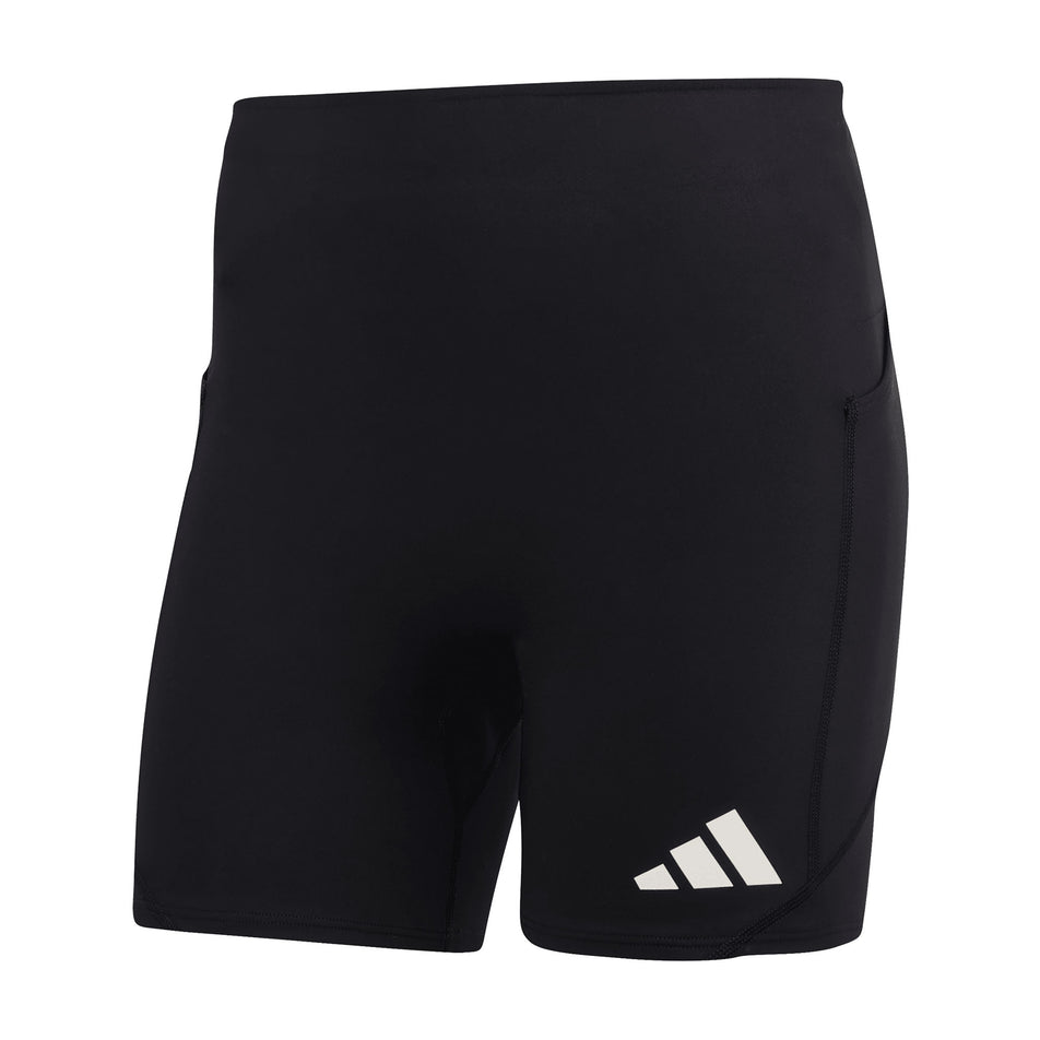 Front view of the adidas Men's Adizero Running Short Pocket Tights in the Black colourway.