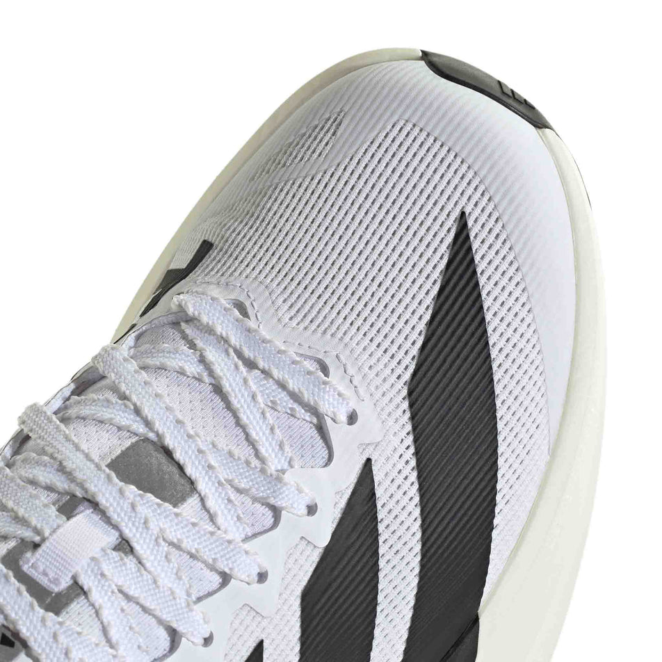 Close-up view of the upper of the right shoe from a pair of adidas Women's Terrex Agravic SL Running Shoes in the Ftwr White/Core Black/Ftwr White colourway.