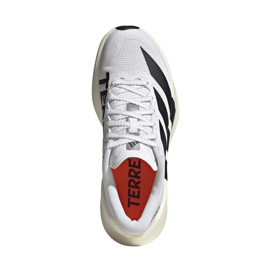 The upper of the right shoe from a pair of adidas Women's Terrex Agravic SL Running Shoes in the Ftwr White/Core Black/Ftwr White colourway.