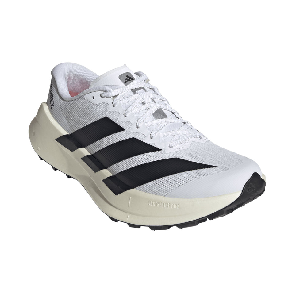Lateral view of the right shoe from a pair of adidas Men's Terrex Agravic SL Running Shoes in the Ftwr White/Core Black/Ftwr White colourway.
