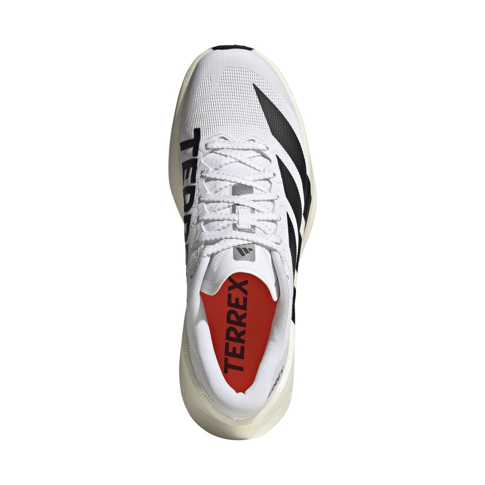 The upper of the right shoe from a pair of adidas Men's Terrex Agravic SL Running Shoes in the Ftwr White/Core Black/Ftwr White colourway.