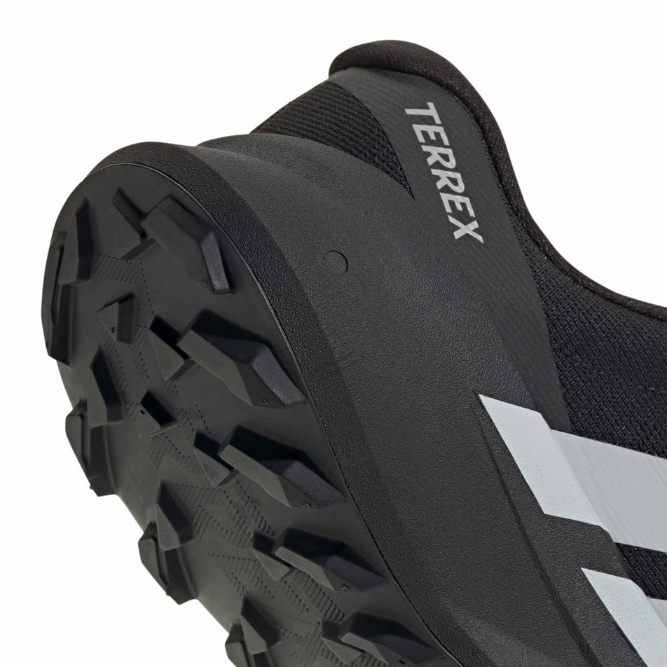 Lateral view of the right shoe from a pair of adidas Men's Terrex Agravic SL Running Shoes in the Core Black/Grey Two/Core Black colourway.