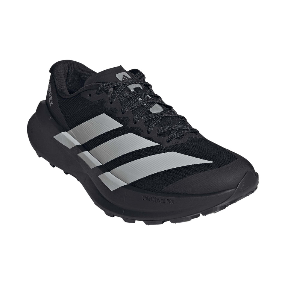 Lateral view of the right shoe from a pair of adidas Men's Terrex Agravic SL Running Shoes in the Core Black/Grey Two/Core Black colourway.