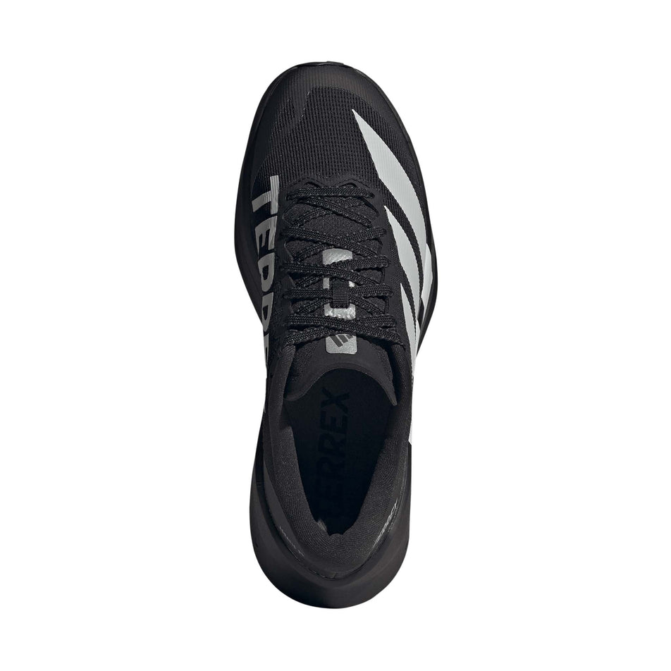 The upper of the right shoe from a pair of adidas Men's Terrex Agravic SL Running Shoes in the Core Black/Grey Two/Core Black colourway.