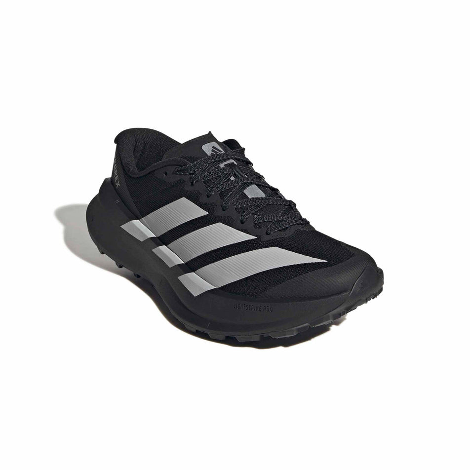 Lateral view of the right shoe from a pair of adidas Women's Terrex Agravic SL Running Shoes in the Core Black/Grey Two/Core Black colourway.