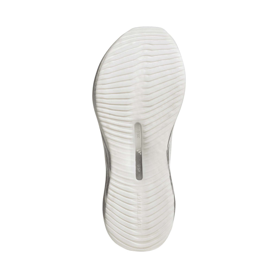 The outsole of the right shoe from a pair of adidas Women's Hyperboost Edge Running Shoes in the Ftwr White/Silver Met./Zero Met. colourway.