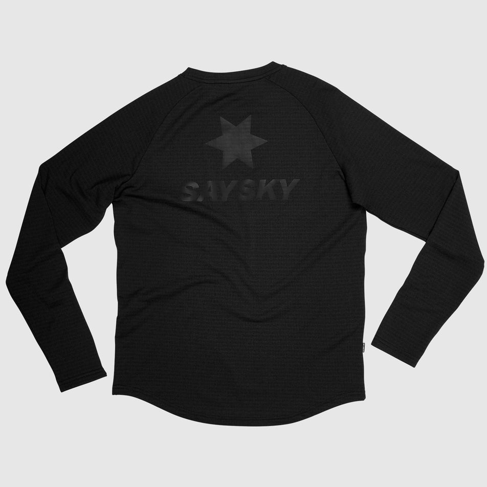 Back view of the SAYSKY Men's Blaze Long Sleeve Light Fleece in the Black colourway. (8787584942242)
