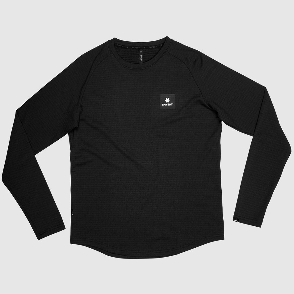 Front view of the SAYSKY Men's Blaze Long Sleeve Light Fleece in the Black colourway. (8787584942242)