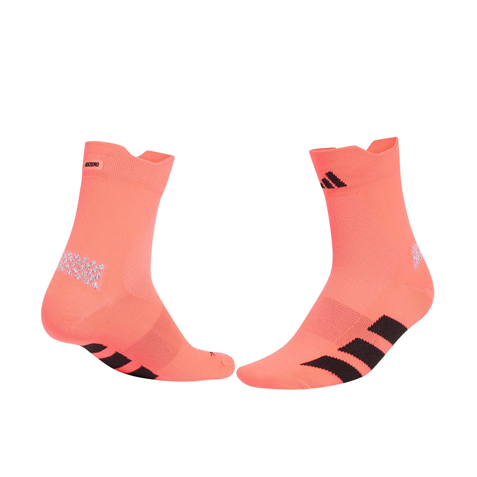 A pair of adidas Unisex Run Adizero Quarter Running Socks in the Solar Turbo/Black colourway.