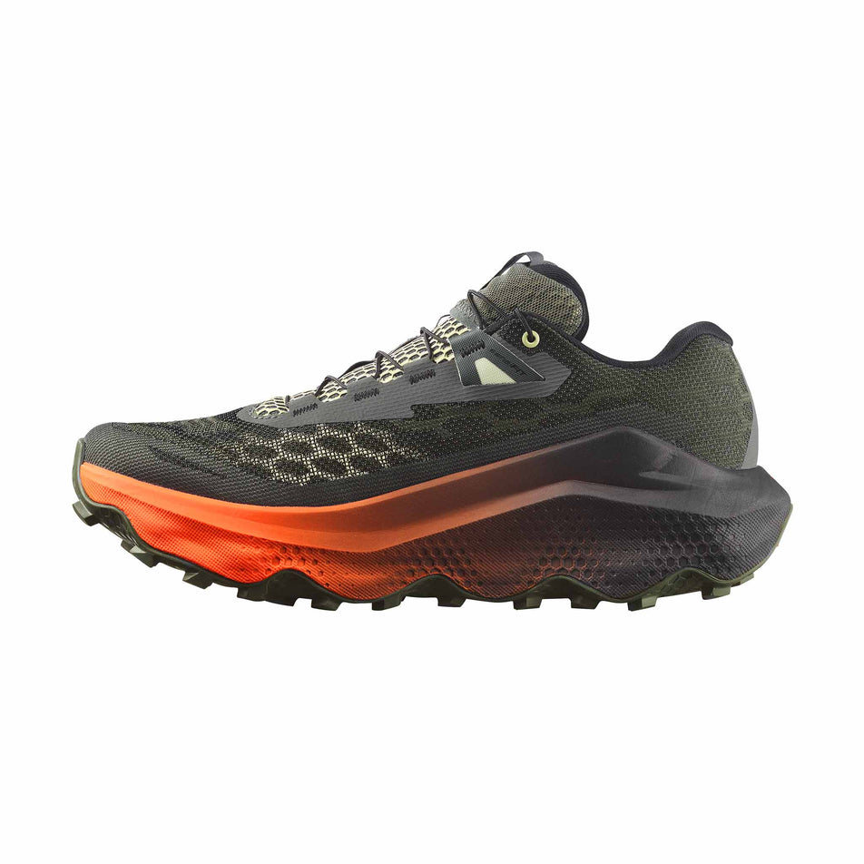 Medial view of the right shoe from a pair of Salomon Men's Ultra Glide 4 Trail Running Shoes in the Urban Chic/Black colourway.